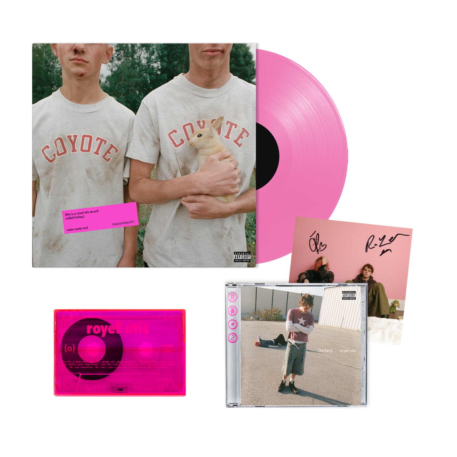 (hickey) cotton candy vinyl, CD, metallic & fluro cassette + signed art card